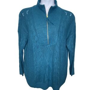 Talbots Womens Teal Cable Knit Pullover Sweater Size 1X Preppy Nantucket Coastal